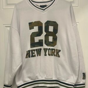 White New York Sweater with Camouflage Accents Girls/Teen Size L